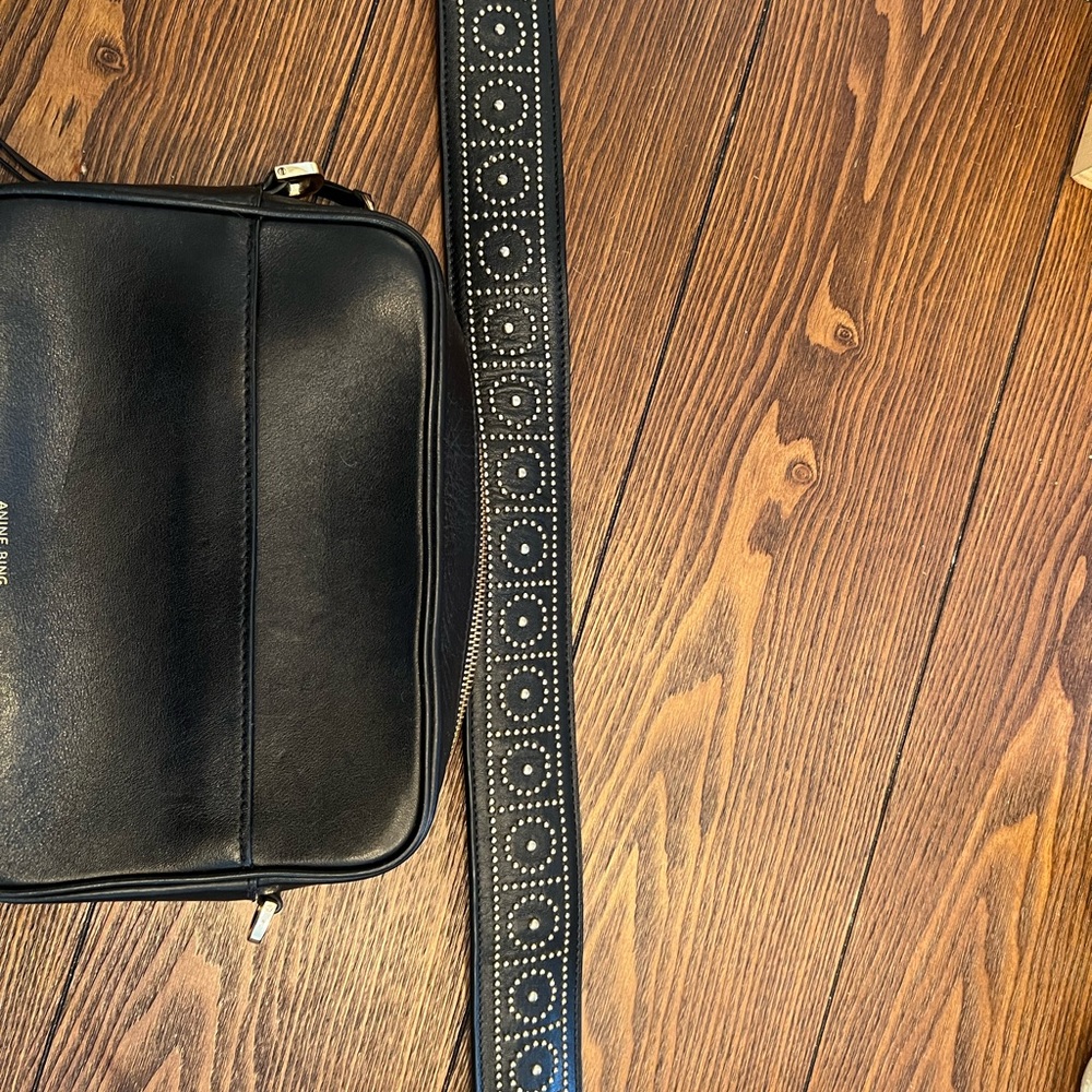 Anine Bing black leather Alice bag with custom strap as well as original.